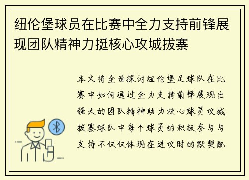 纽伦堡球员在比赛中全力支持前锋展现团队精神力挺核心攻城拔寨
